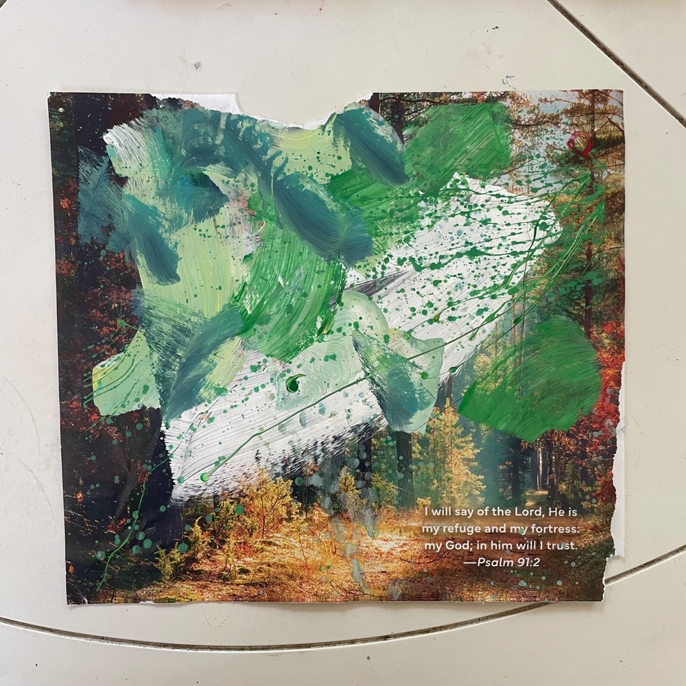 OMAN Original Painting Psalm 91:2 Spiritual Mixed Media Art Forest 10x11